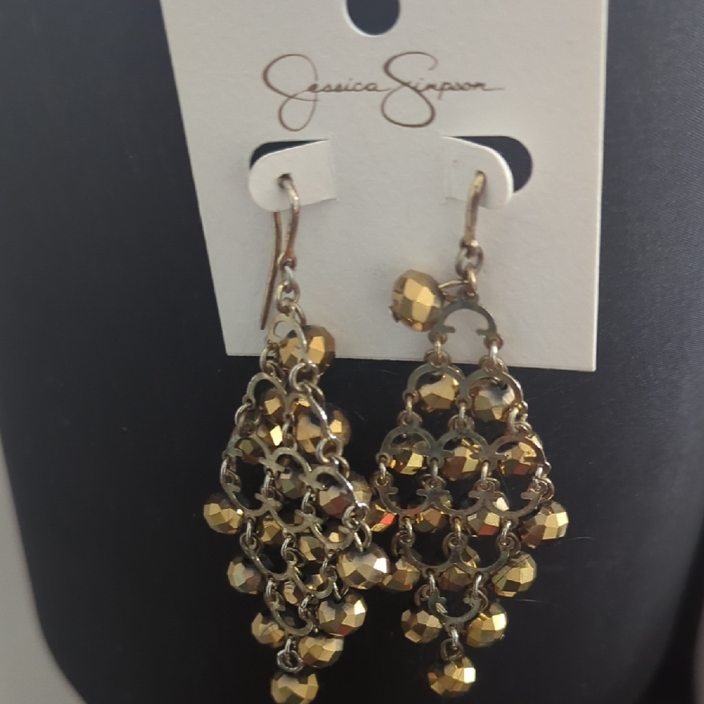 Jessica Simpson Metallic Gold Drop Earrings